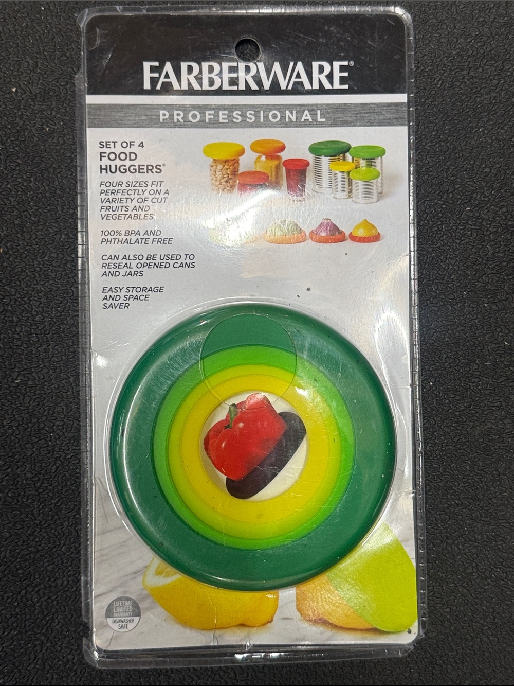 Farberware Green and Yellow Silicone Food Huggers Set of 4